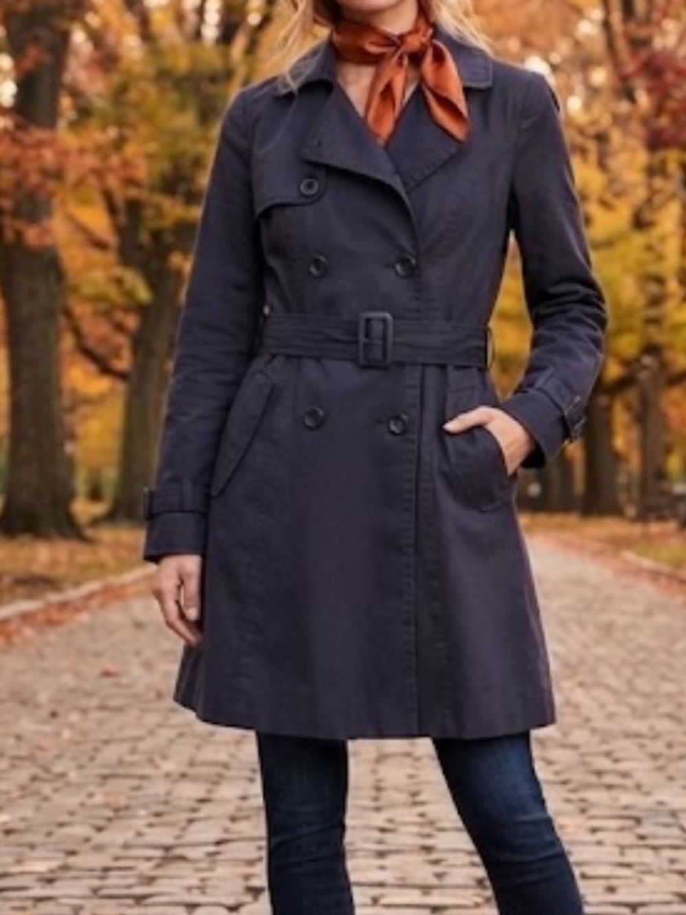 ASOS Swing Trench Coat Navy Blue Belted Size 4
